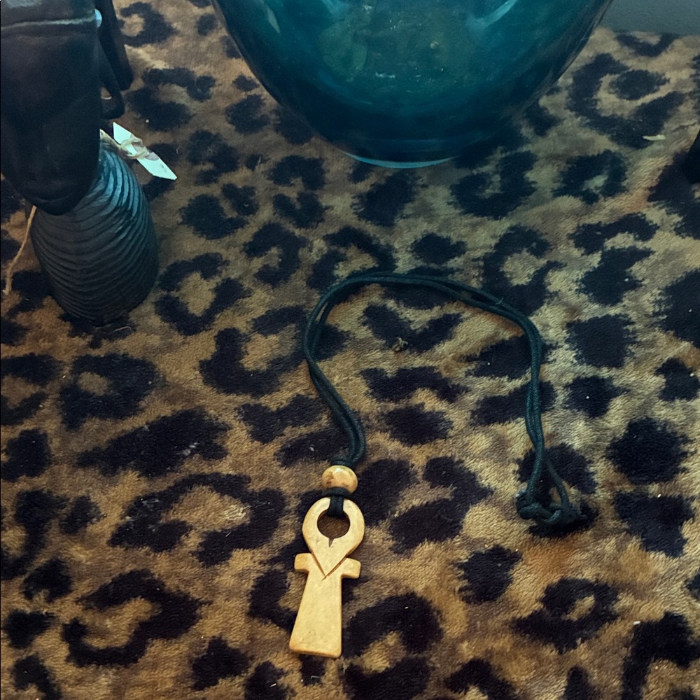 Unisex Wooden Ankh Pendant Necklace